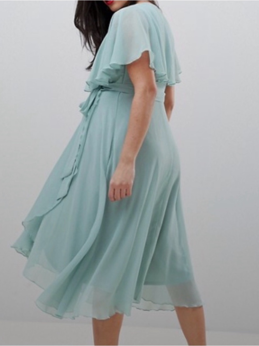 Asos Flowy Romanticism Mint Faux Wrap Dress With Side Zipper - Size 2